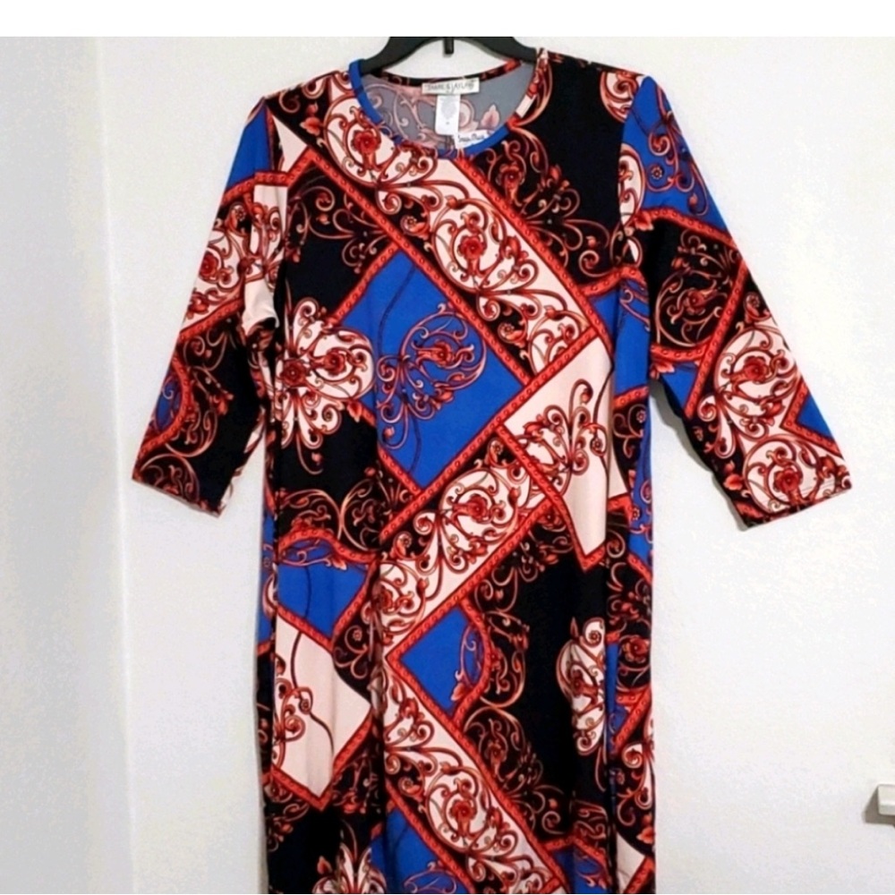 JAMIE & LAYLA Graphic baroque print dress 3/4 sleeves